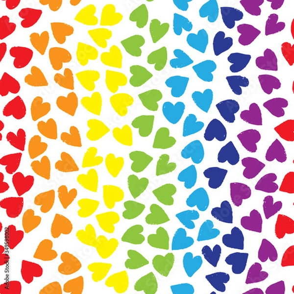 Fototapeta Seamless pattern with rainbow color hearts on white background. Vector design for textile, backgrounds, clothes, wrapping paper, web sites and wallpaper. Fashion illustration seamless pattern.