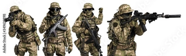 Fototapeta Special forces soldier with rifle. Shot in studio. Isolated with clipping path on white background.
