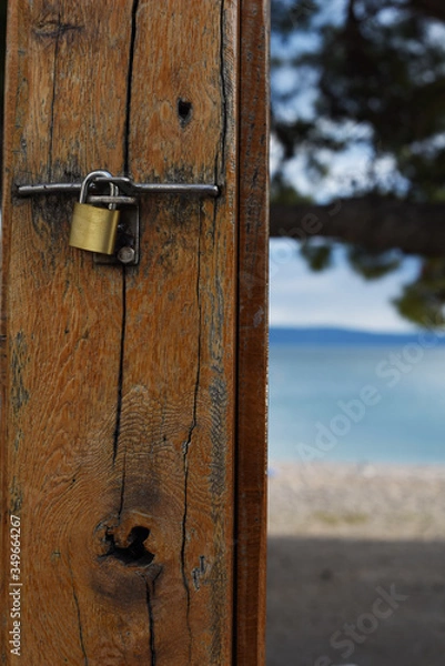 Fototapeta 
vacation is closed. coronovirus closed the rest on the sea. the entrance to the beach is closed