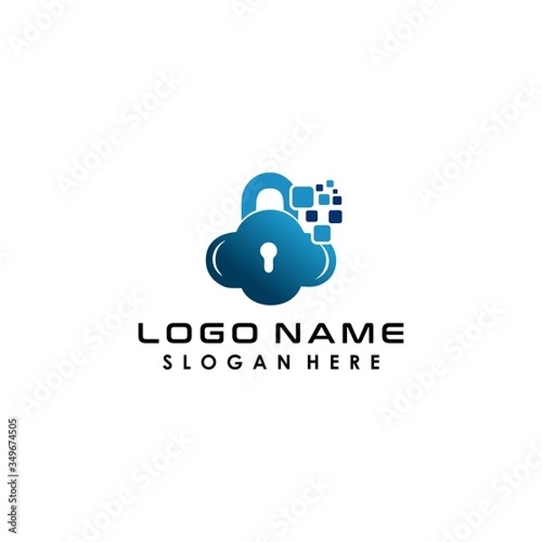 Obraz logo design technology cloud concept with lock system data in blue colour 