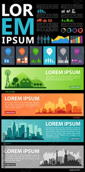 Obraz Abstract stylish cityscape infographics. Infographics elements collection with town, city elements