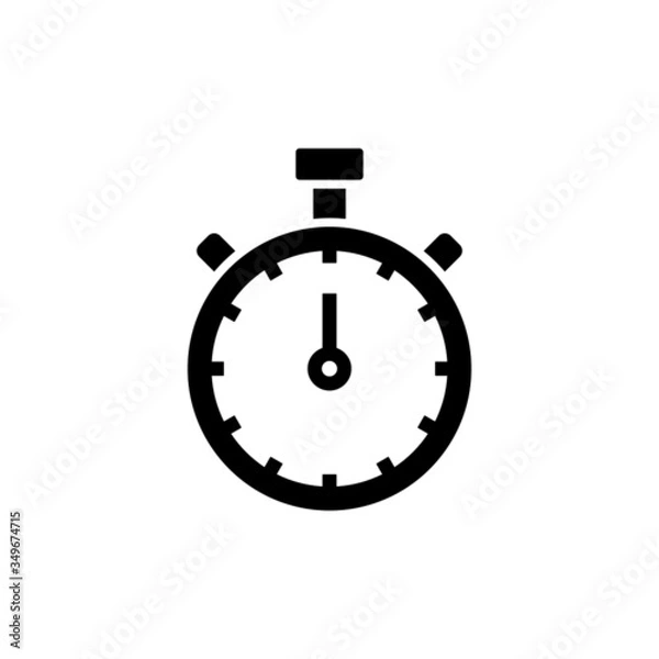 Fototapeta Stopwatch icon, timer pictogram, Chronometer symbol in black flat shape design on white background