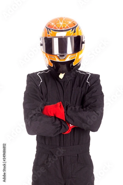 Fototapeta Race car pilot posing isolated