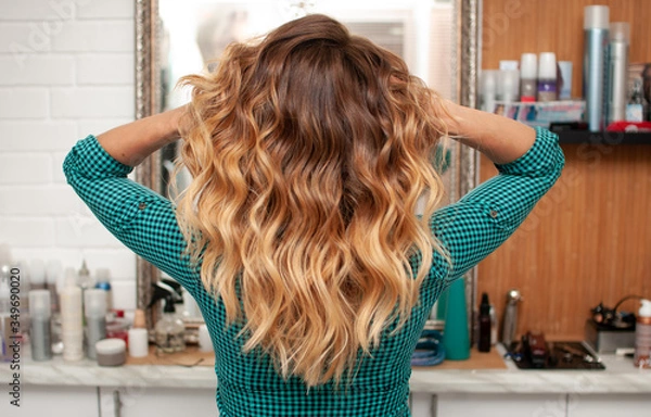 Obraz Beautiful ombre hair coloring on a girl with long hair, view from the back