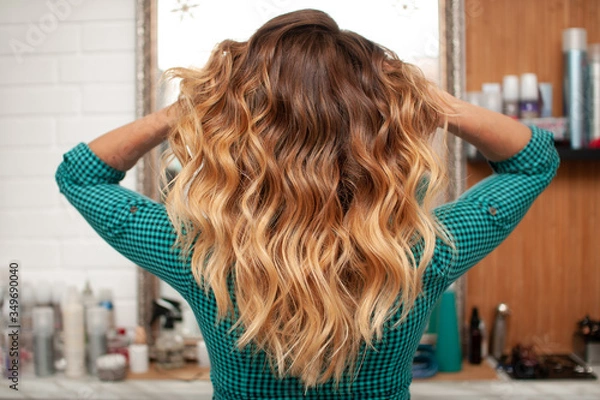 Obraz Beautiful ombre hair coloring on a girl with long hair, view from the back