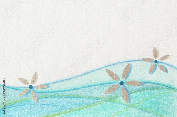 Obraz Background. Blue and green waves with silver flowers