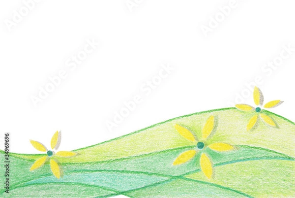 Obraz Background. Green waves with yellow flowers