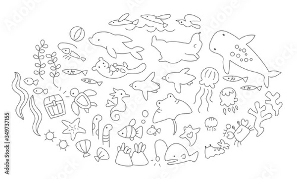 Obraz 海の生き物の塗り絵