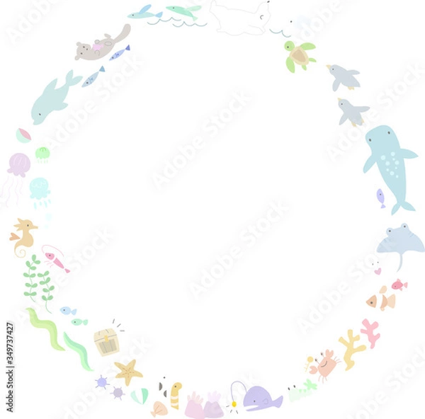 Obraz 海の生き物の丸いフレーム