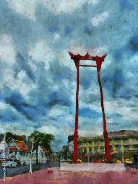 Obraz Giant Swing Bangkok Illustrations creates an impressionist style of painting.