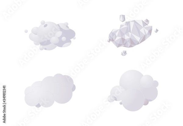 Fototapeta Isometric 3d clouds in various styles. Lowpoly and circle gradient illustration drawn in shades of grey