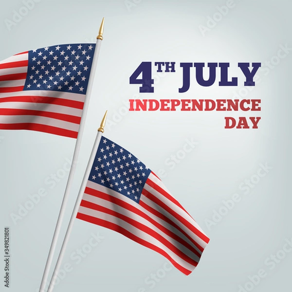 Fototapeta Happy 4th of July USA Independence Day. Waving flag of the america. 3D advertising textile vector flags. Fourth of July background. Vector