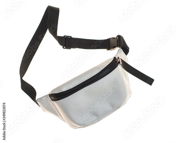 Fototapeta Banana bag, waist bag or pack with zipper. Sport accessory isolated on white background. Unisex-style.