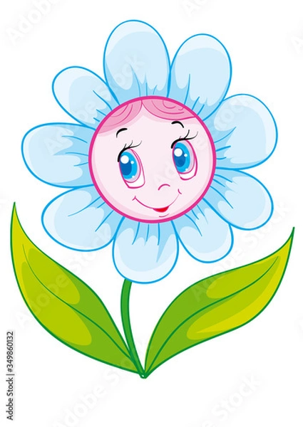 Fototapeta cute flower character, isolated object on white background, vector illustration,