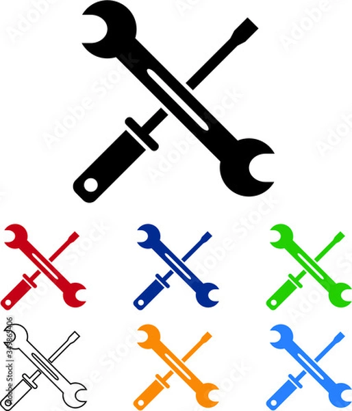 Fototapeta Wrench and screwdriver repair workshop vector icon set