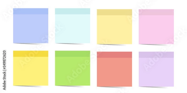Fototapeta Collection sticky colored notes. 3d post note paper. Stickers tapes with shadow template. Vector illustration.