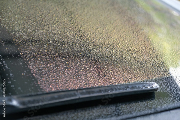 Fototapeta Water droplets on the windscreen after washing the car. Water droplets on the glass. Water droplets isolated on background. Abstract and Blur water droplets background.