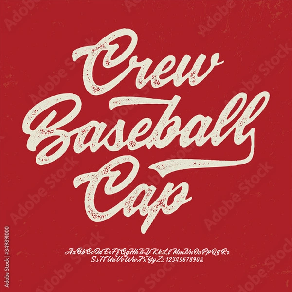 Obraz Oryginalna czcionka skryptu pędzla „Crew Baseball Cap”. Retro krój pisma. Ilustracji wektorowych.