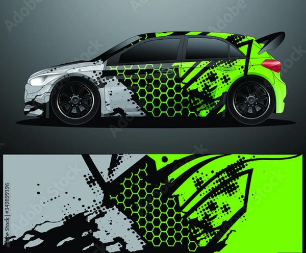 Obraz Rally car decal graphic wrap vector, abstract background