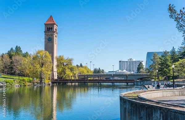 Obraz watch tower in Riverfront Park on the sunny day,Spokane,Washington,usa.   for edityorial use only  04/17/16.
