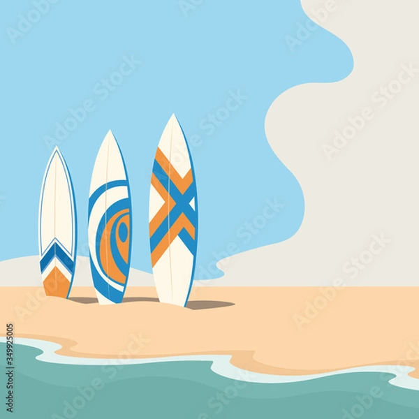 Obraz Surfboards on the seashore. Vector illustration
