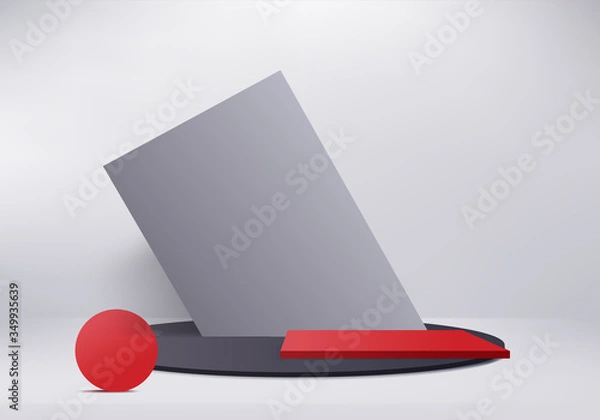 Fototapeta Minimal Podium and scene with 3d vector render in abstract gray background composition, 3d illustration mock up scene geometry shape platform forms for product display. stage for awards in modern.