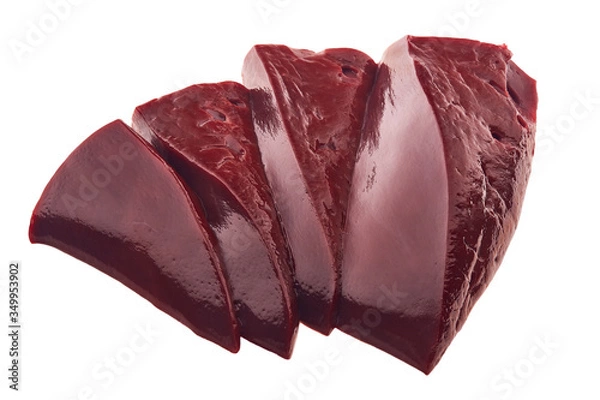 Obraz Raw beef livers on  white background.