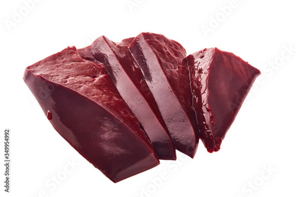 Obraz Raw beef livers on  white background.