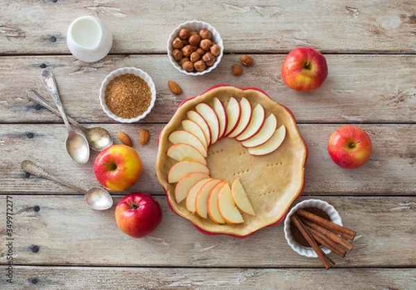Fototapeta Homemade apple pie  in red cooking tray