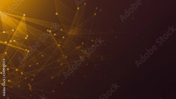 Obraz Abstract orange polygon tech network with connect technology background. Abstract dots and lines texture background. 3d rendering.