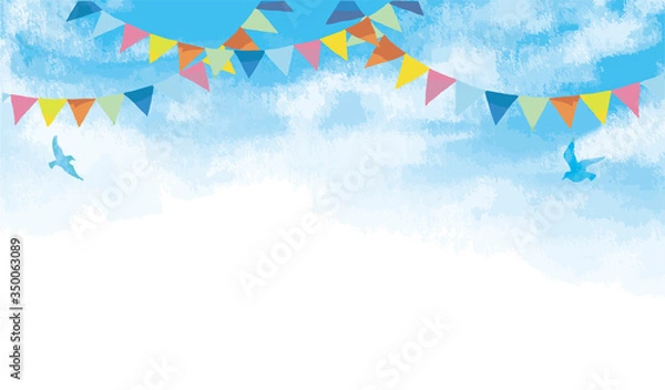 Fototapeta 青空とガーランドと鳥