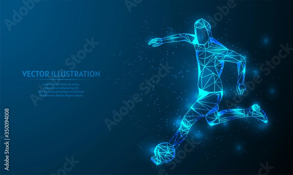 Obraz Świecące piłka nożna na niebieskim tle streszczenie. low poly piłka nożna tło. linie i trójkąty na niebieskim tle.