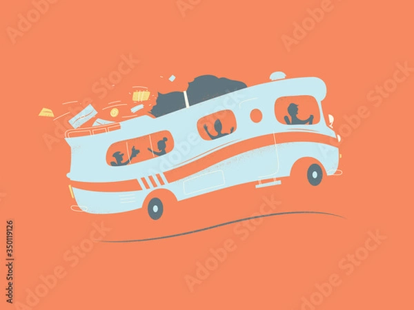 Fototapeta Vintage camping van for amazing travel and new adventure. Camper van. Retro poster with camper.