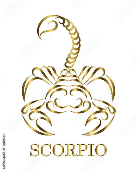 Fototapeta Golden line vector logo of a scorpion. It is sign of scorpio zodiac