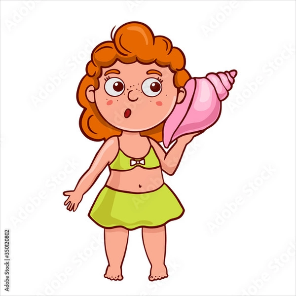 Obraz Simple flat illustration of a girl with a shell. 