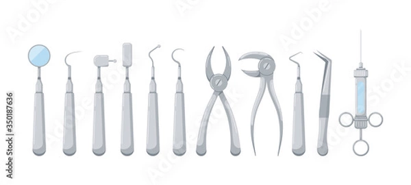 Obraz Dental tools icon set isolated on white background.