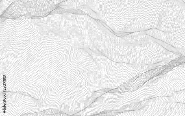 Fototapeta Abstract landscape on a white background. Cyberspace grid. hi tech network. 3d illustration