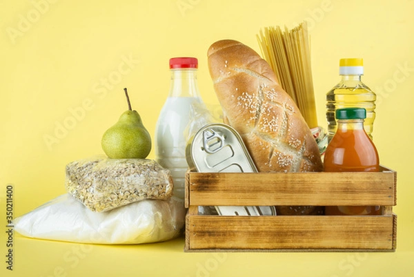 Obraz Donation box with various food. 