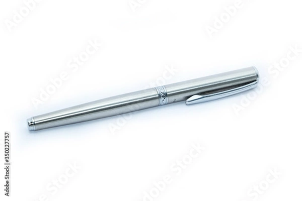 Obraz Silver luxury pen mockup isolated on a white background. Nice pen.