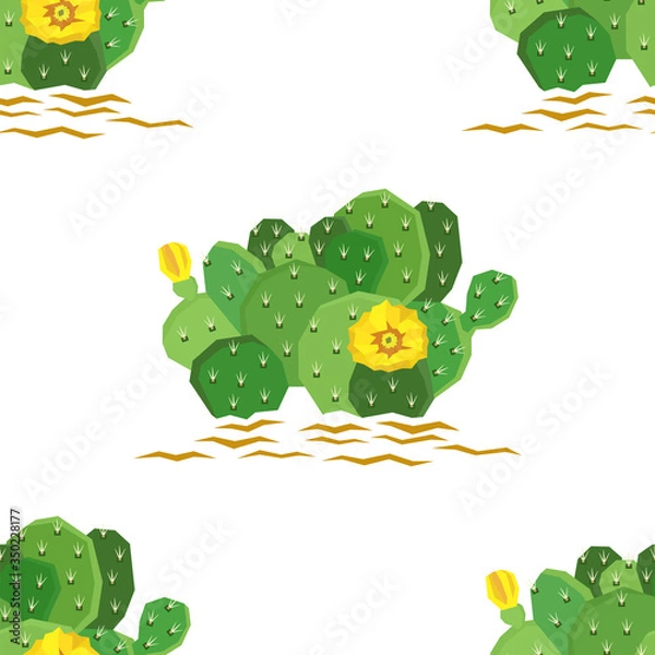 Fototapeta The eastern prickly pear cactus with yellow flowers Seamless pattern