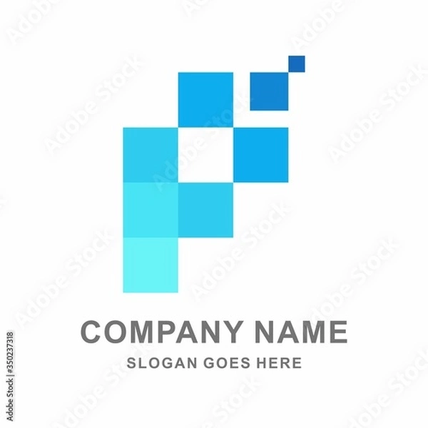 Fototapeta Monogram Letter P Square Pixel Business Company Stock Vector Logo Design Template