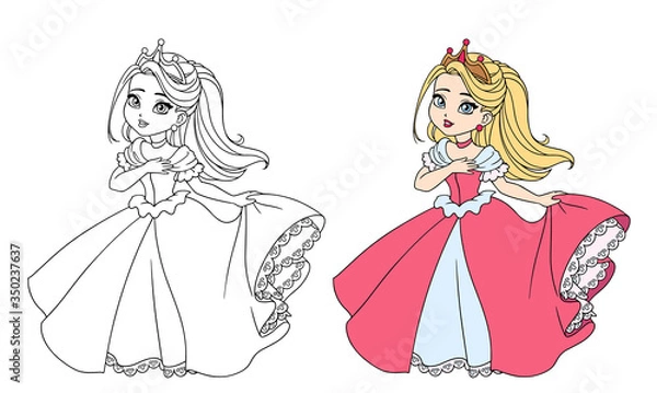 Fototapeta Beautiful little princess wearing long ball dress.