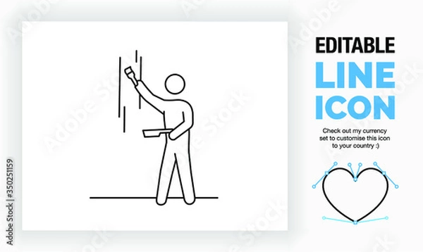 Fototapeta Editable line icon of a stick figure person painting, part of a huge set of editable line icons and stick figures! 