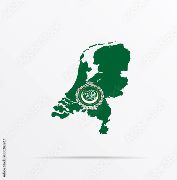 Fototapeta Vector map Netherlands combined with Arab Customs Union ACU flag.