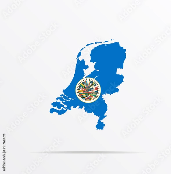Fototapeta Vector map Netherlands combined with Organization of American States OAS or OEA flag.