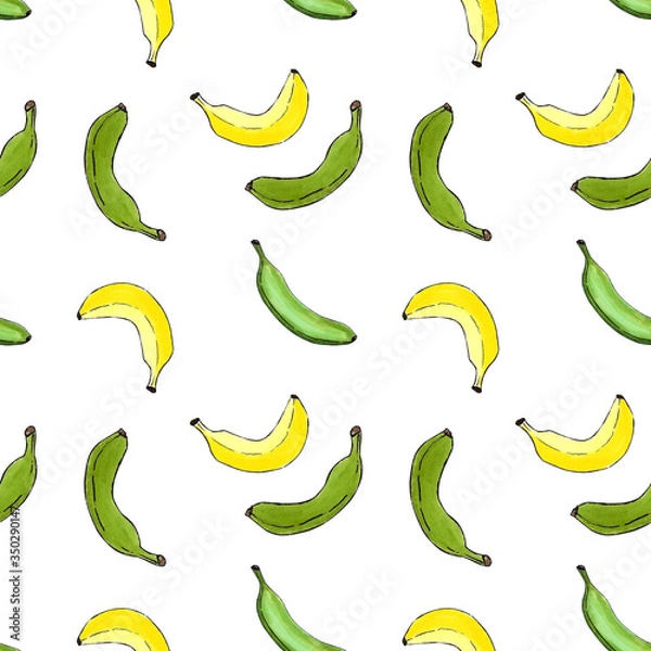 Fototapeta Seamless pattern with yellow bananas on white background.Marker illustration.