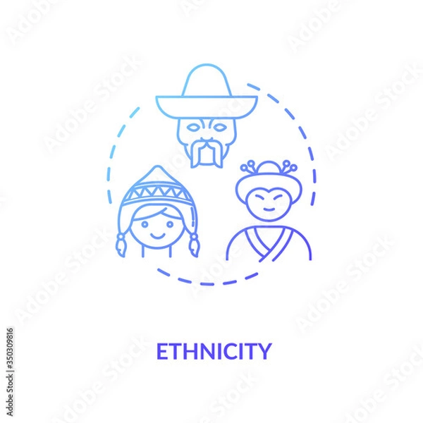 Fototapeta Ethnicity blue gradient concept icon. International community. Multi national group. Racial equality. Cultural diversity idea thin line illustration. Vector isolated outline RGB color drawing