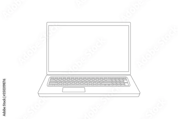 Fototapeta laptop notebook computer, line art. Display on white background.