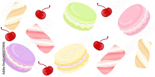 Obraz illustration of cute macaroons on a white background