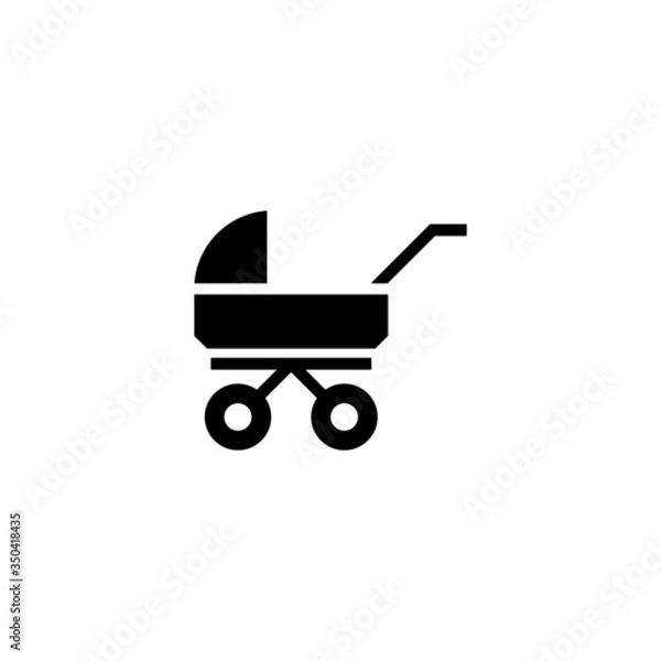 Fototapeta Baby stroller vector icon in black solid flat design icon isolated on white background